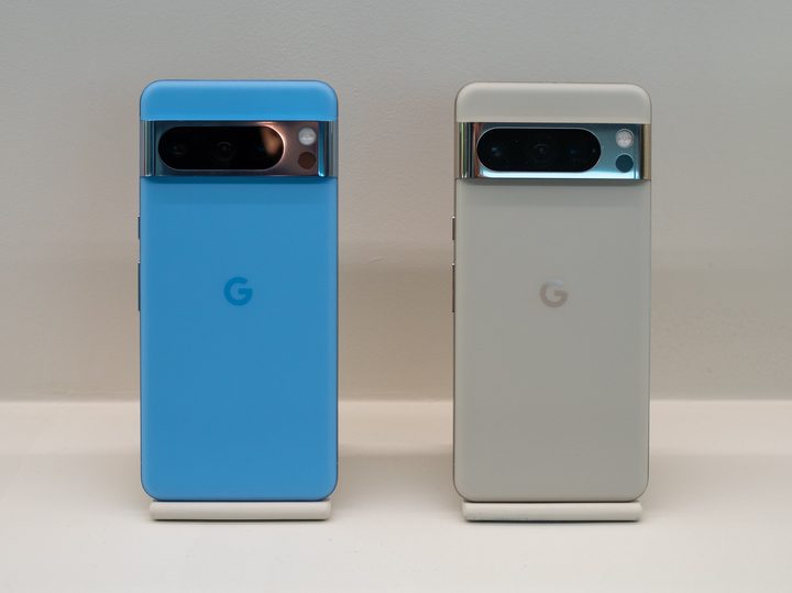 Google Pixel 8 in blue and white.