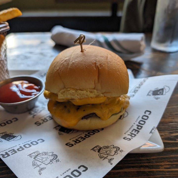 Photo of a burger with cheese, taken with the Google Pixel 8 Pro.