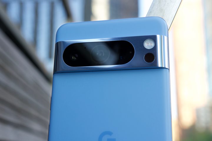 Close-up view of the cameras on the Google Pixel 8 Pro.