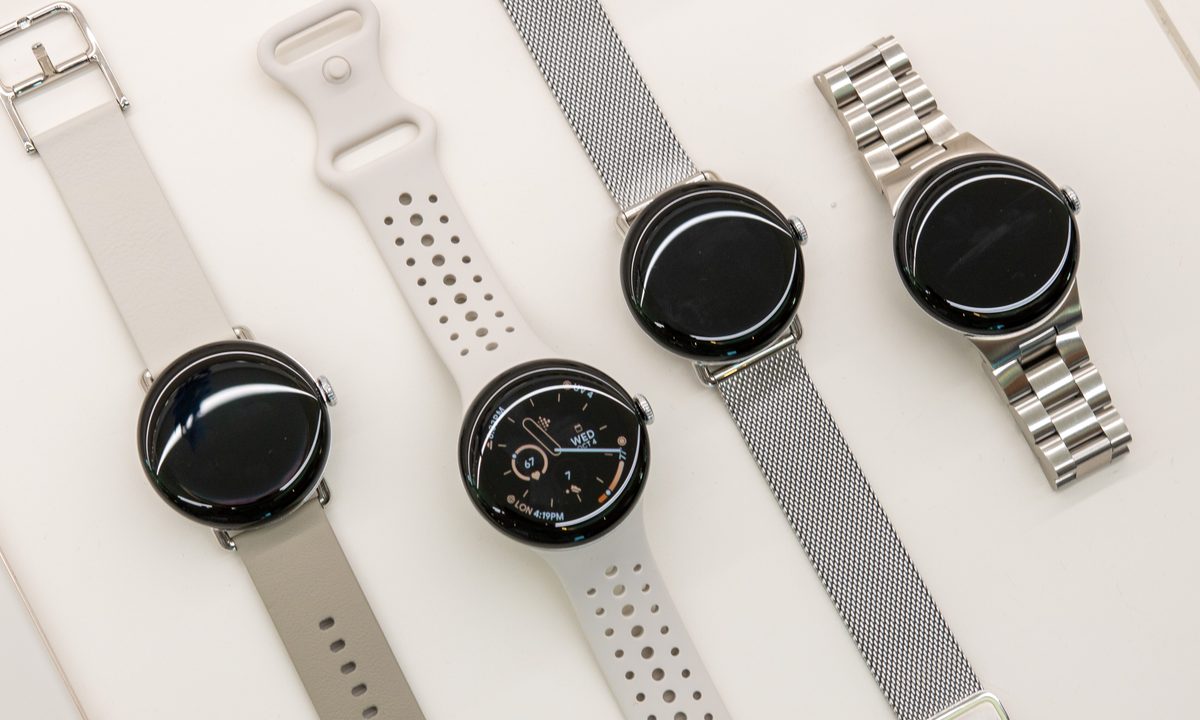 Google Pixel Watch 2 with several different band styles.