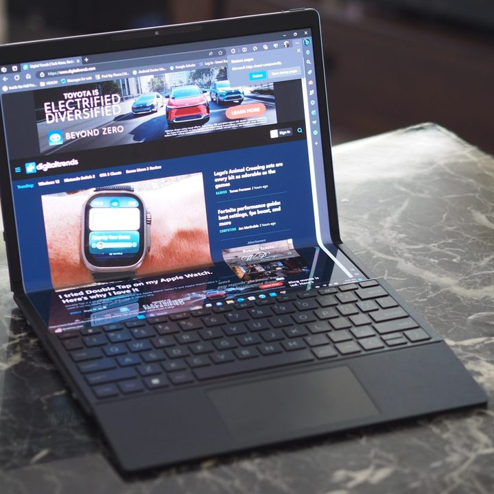 HP Spectre Foldable PC front view showing dual display.