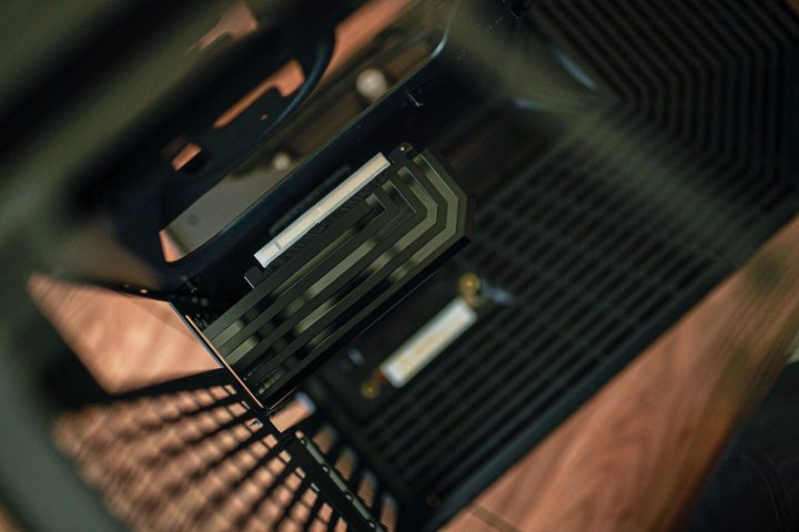 PCIe riser inside the Hyte Y70 Touch.