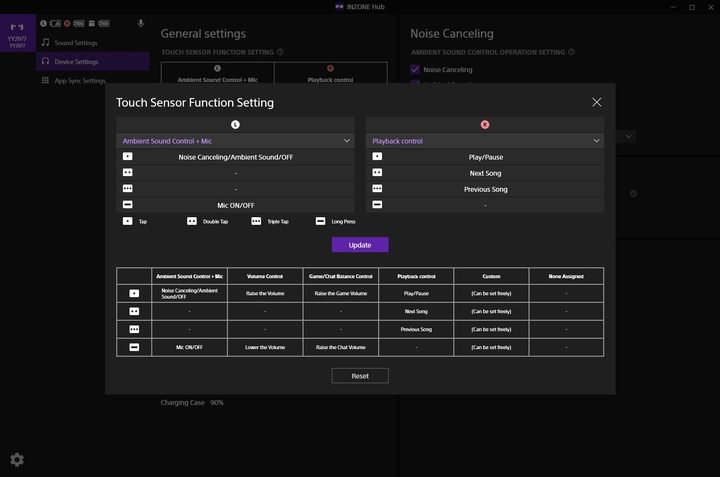 Tap settings in the Sony InZone Hub.