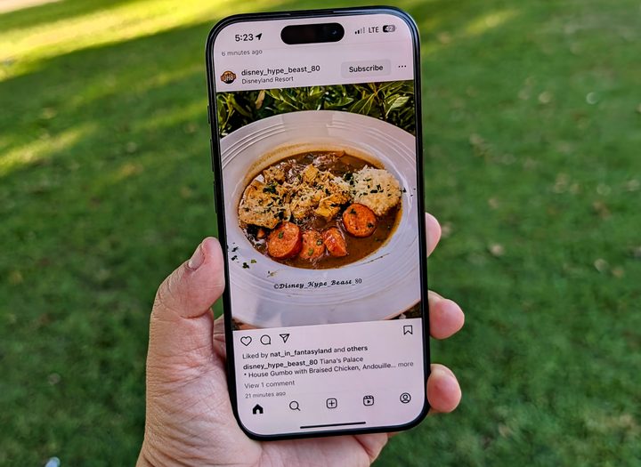 Blue Titanium iPhone 15 Pro showing Instagram app.