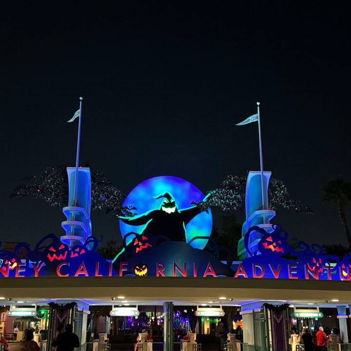 Oogie Boogie DCA sign taken with iPhone 15 Pro main camera in low light.