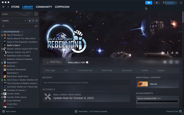 Screenshot of Steam library on MacOS.