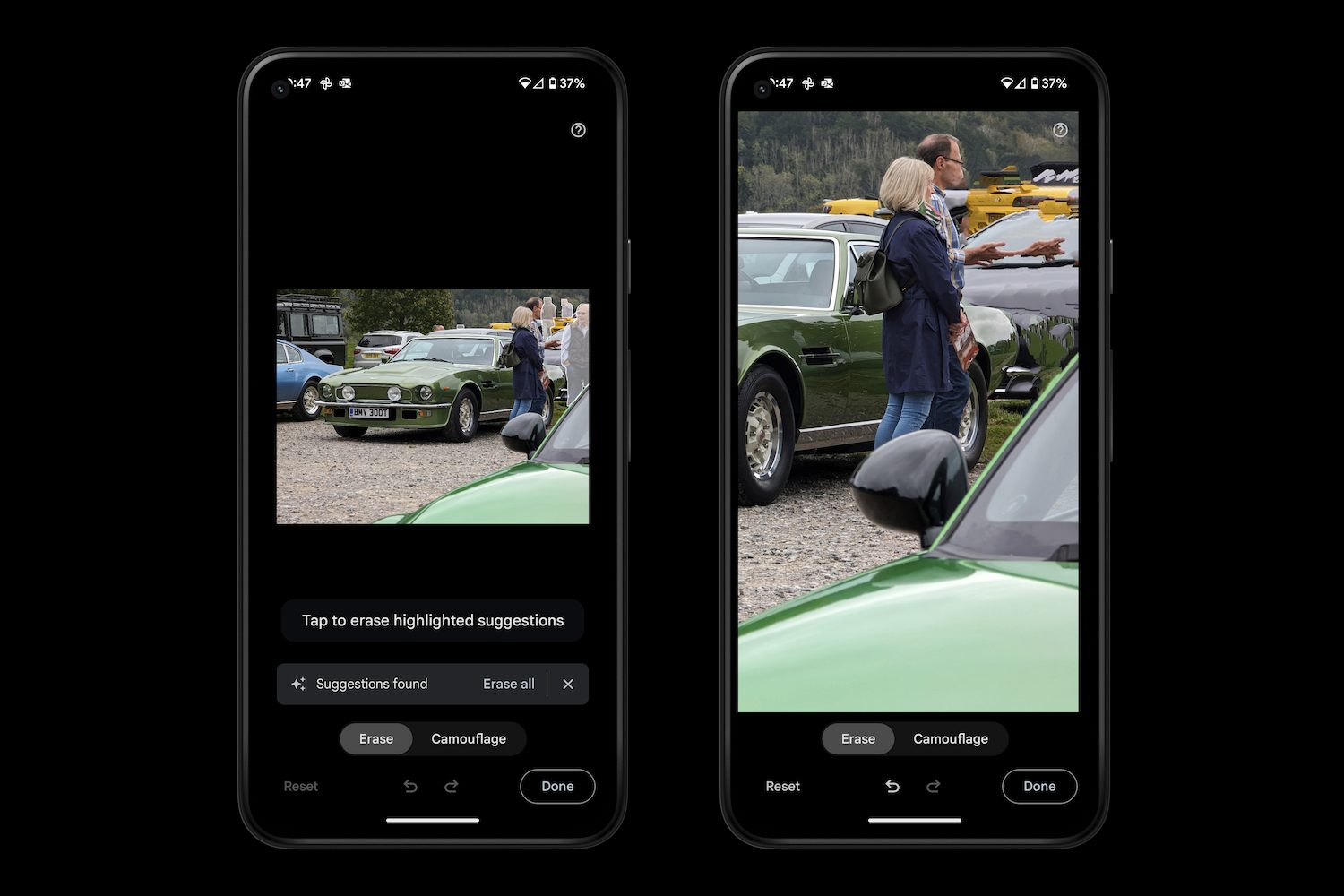 Screenshots showing before and after examples of Magic Editor.