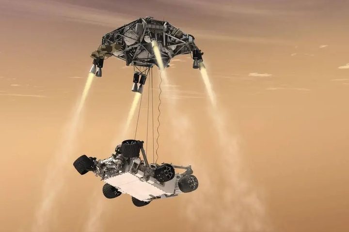 NASA's sky crane system uses thrusters canted outward.