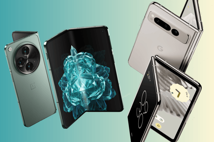 Renders of the OnePlus Open and the Google Pixel Fold next to each other.