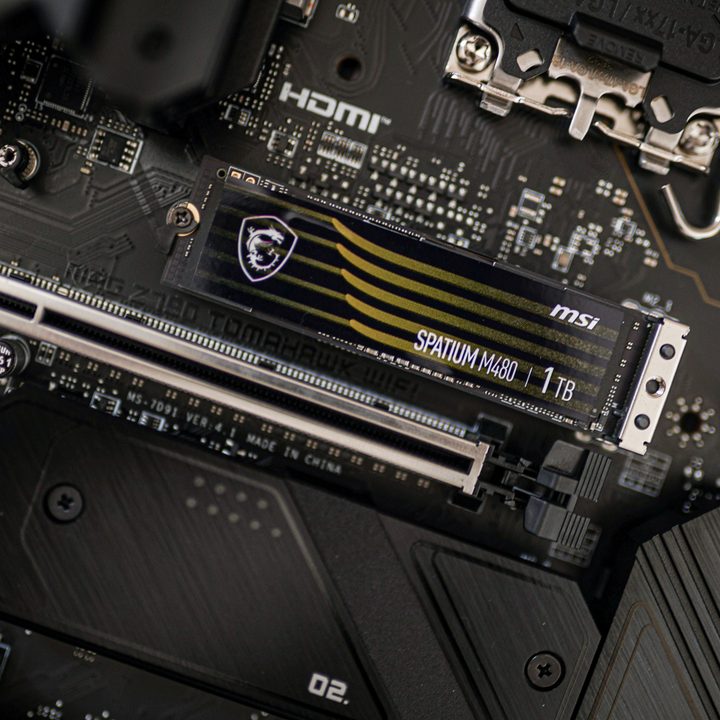 An SSD installed in a PC motherboard.