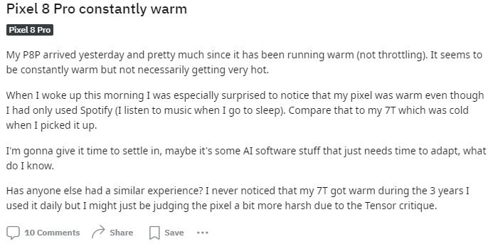 Pixel 8 series Reddit complaint 15.