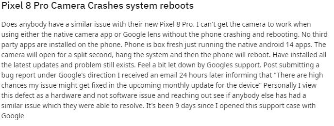 Pixel 8 series Reddit complaint 2.