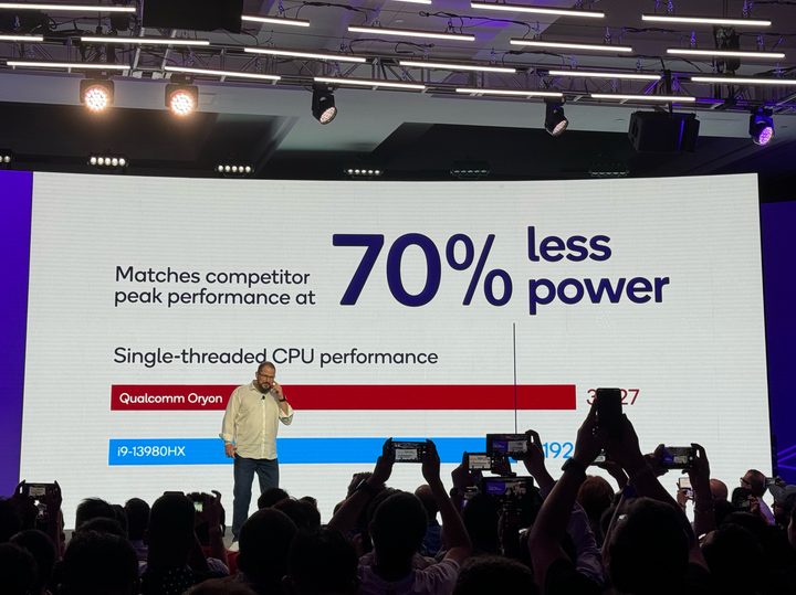 Qualcomm CEO introducing new Snapdragon X Elite chipset.