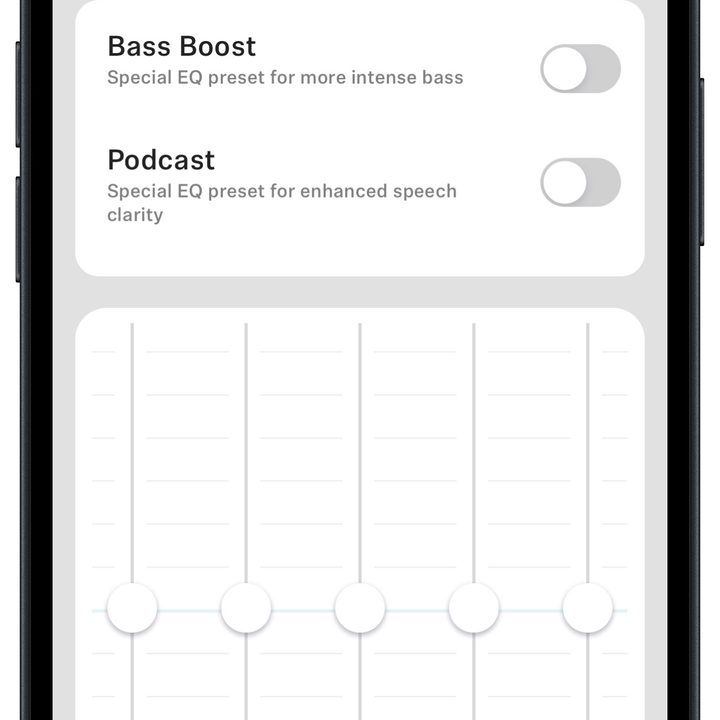 Sennheiser Smart Control app for iOS on an iPhone 14: euqalizer screen