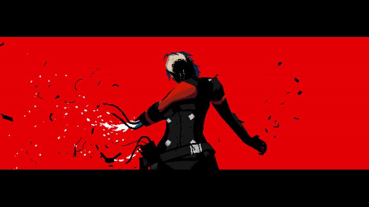 A cutaway screen in Signalis, where the protagonist is silhouetted against a red background.