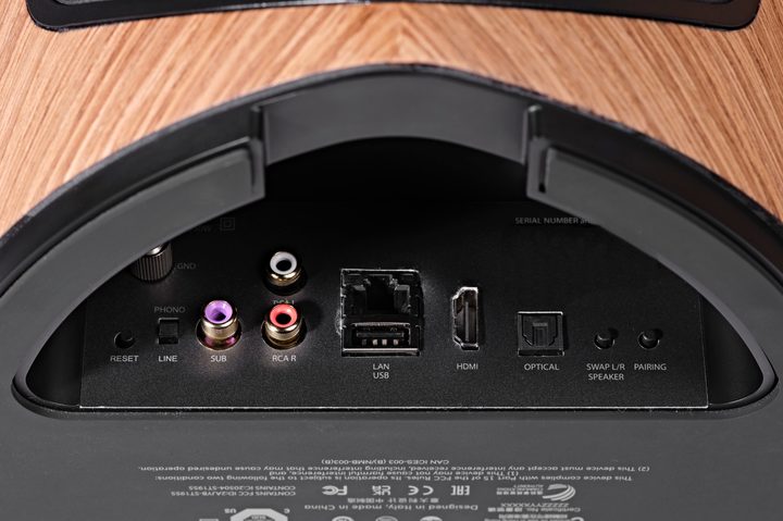 The Sonus Faber Duetto wireless speakers' wired inputs.