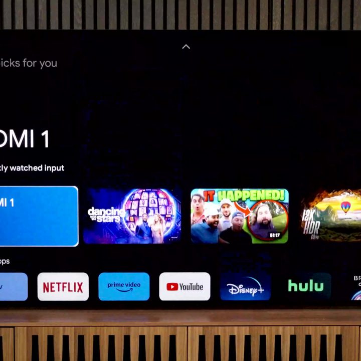 Streaming apps on a home screen on a Sony A95L QD-OLED.