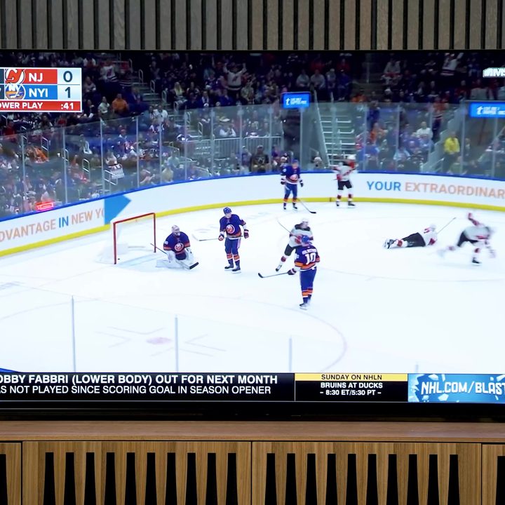A hockey game shown on a Sony A95L QD-OLED.