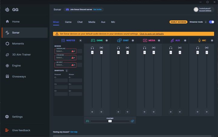Steelseries Sonar on desktop.