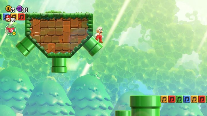 Mario stands on top of a pipe in Super Mario Bros. Wonder.