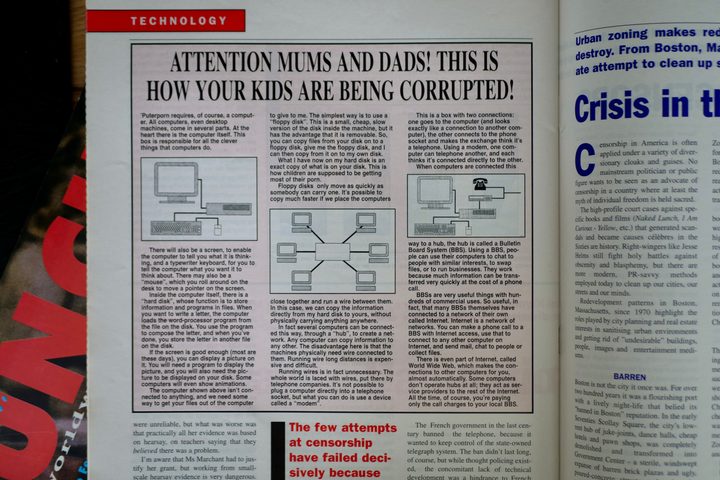 A photo of an article discussing the internet in the 90s.