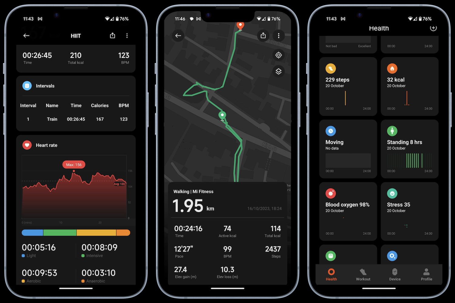 Screenshots taken from the Mi Fitness app, connected to the Xiaomi Watch 2 Pro.