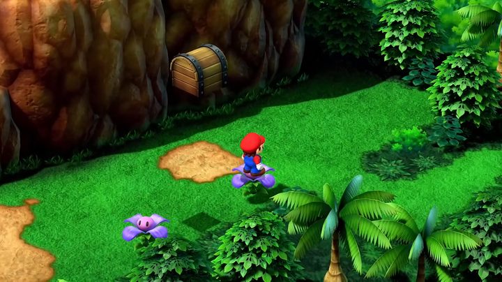 Mario standing on a flower.