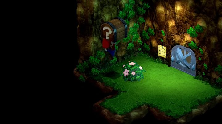 Mario outside Monstro Town hitting a block.