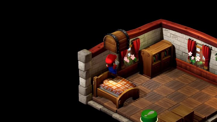 Mario jumping on the bed.