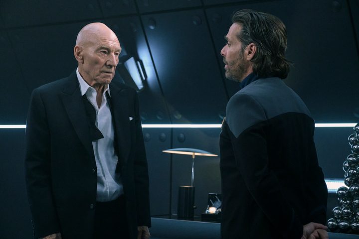 Jean-Luc Picard confronts his imaginary counselor (James Callis) in the Star Trek: Picard episode "Monsters."
