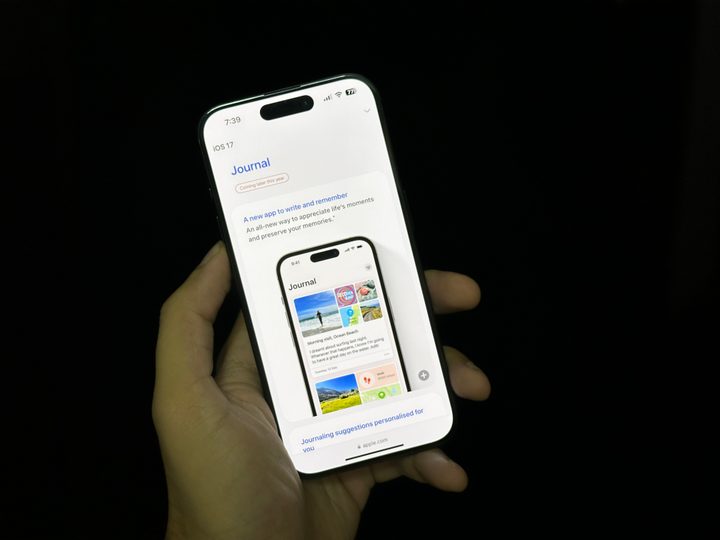 Apple Journal app page on iPhone 15 Pro.