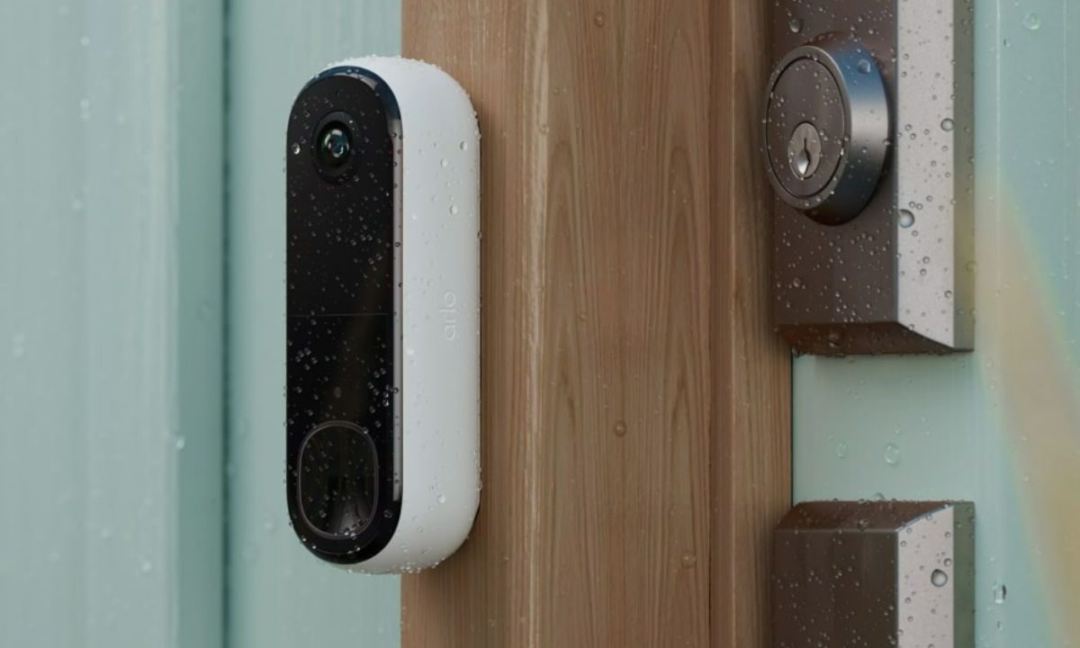 The Arlo Video Doorbell 2nd Gen in the rain.