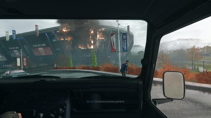 A stadium on fire in Modern Warfare 3