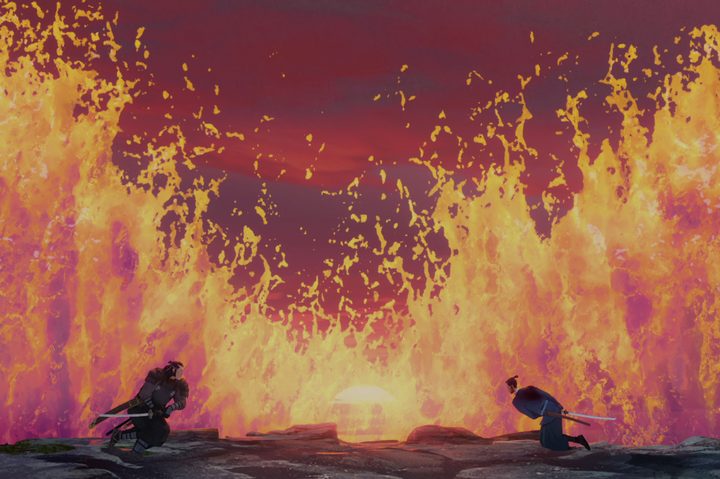 Chiaki charges at Mizu in Blue Eye Samurai.