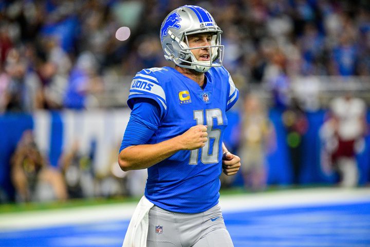 Jared Goff runs off the field for the Lions.