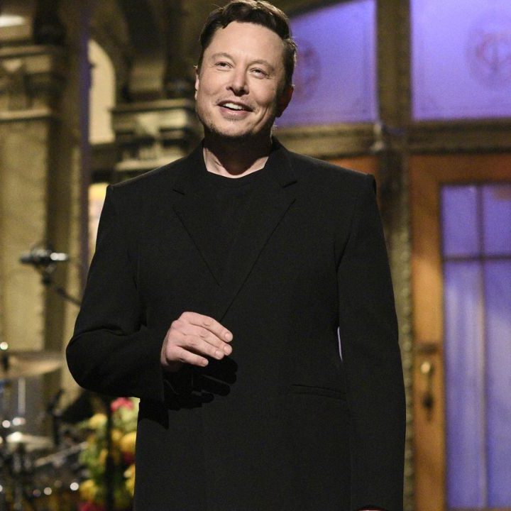 Elon Musk giving his monologue in Saturday Night Live.