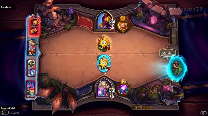 The battle phase of Hearthstone Battlegrounds Duos.