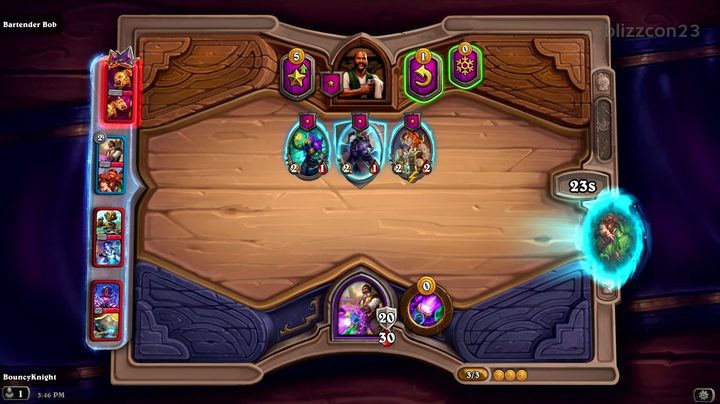 The recruit phase of Hearthstone Battlegrounds Duos.