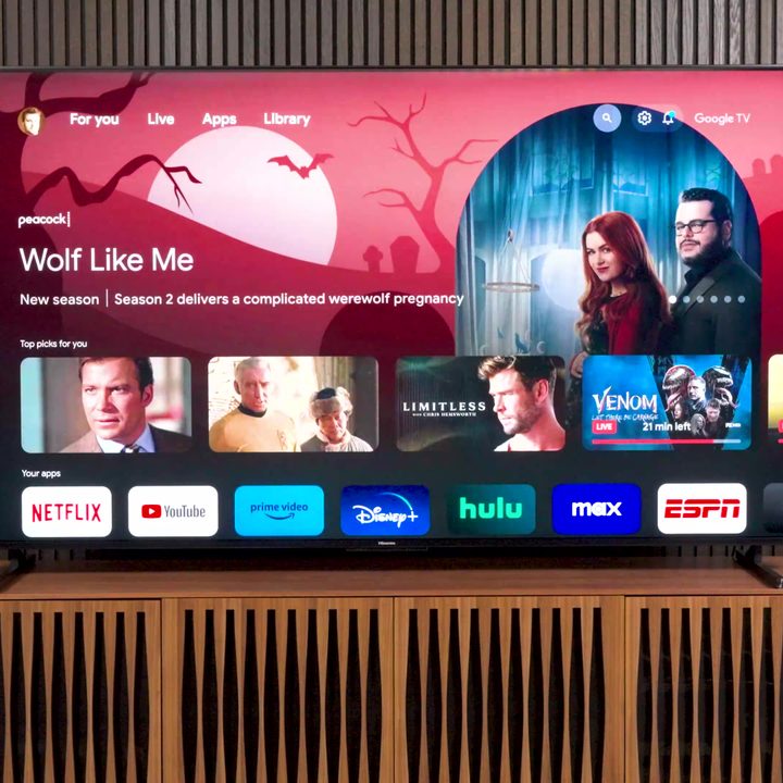 The Google TV home screen on a Hisense UX.