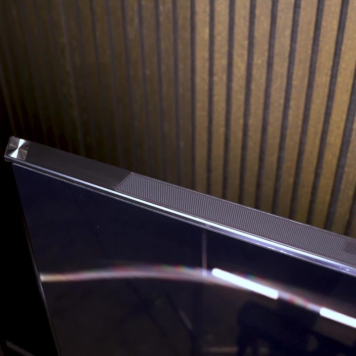 A top-down look a a Hisense UX TV showing the thickness of the panel.