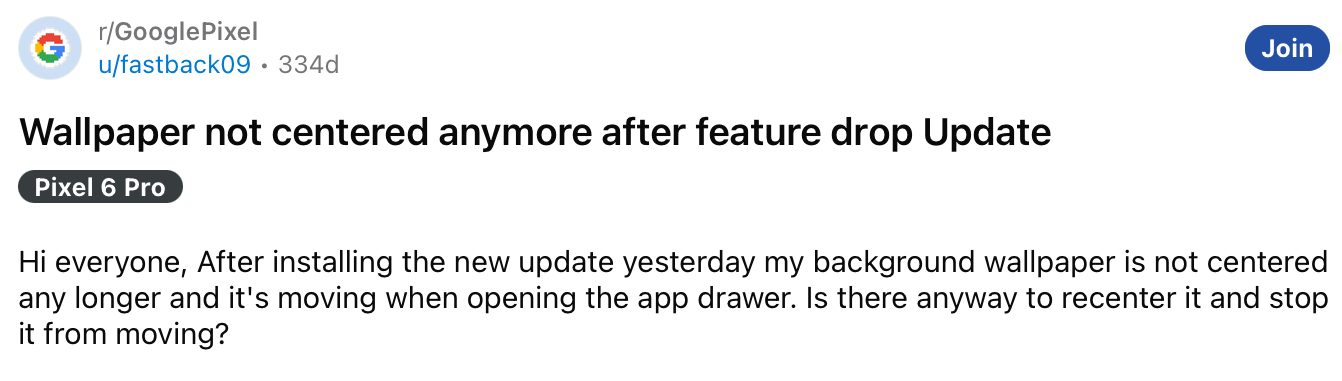 Google Pixel screen issue report.