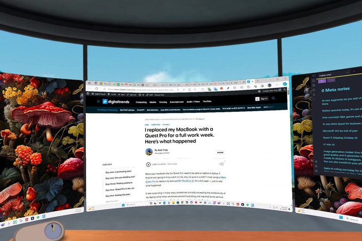Meta's Horizon Workrooms connects to a PC or Mac to show three virtual screens.