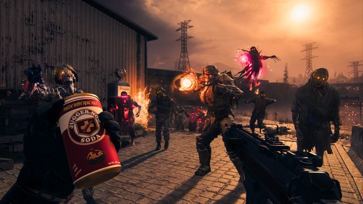 A swarm of zomsbies attacking with glowing magic.