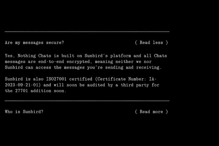 Text taken from Nothing's website claiming the Nothing Chats app is secure.