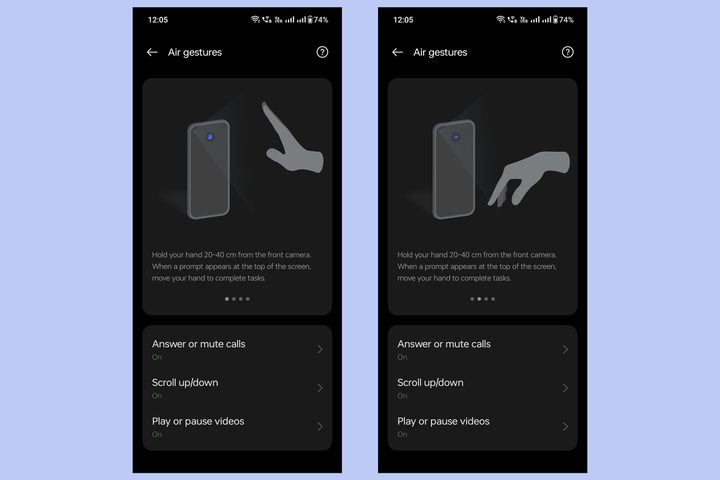 OnePlus OxygenOS Air Gestures settings.