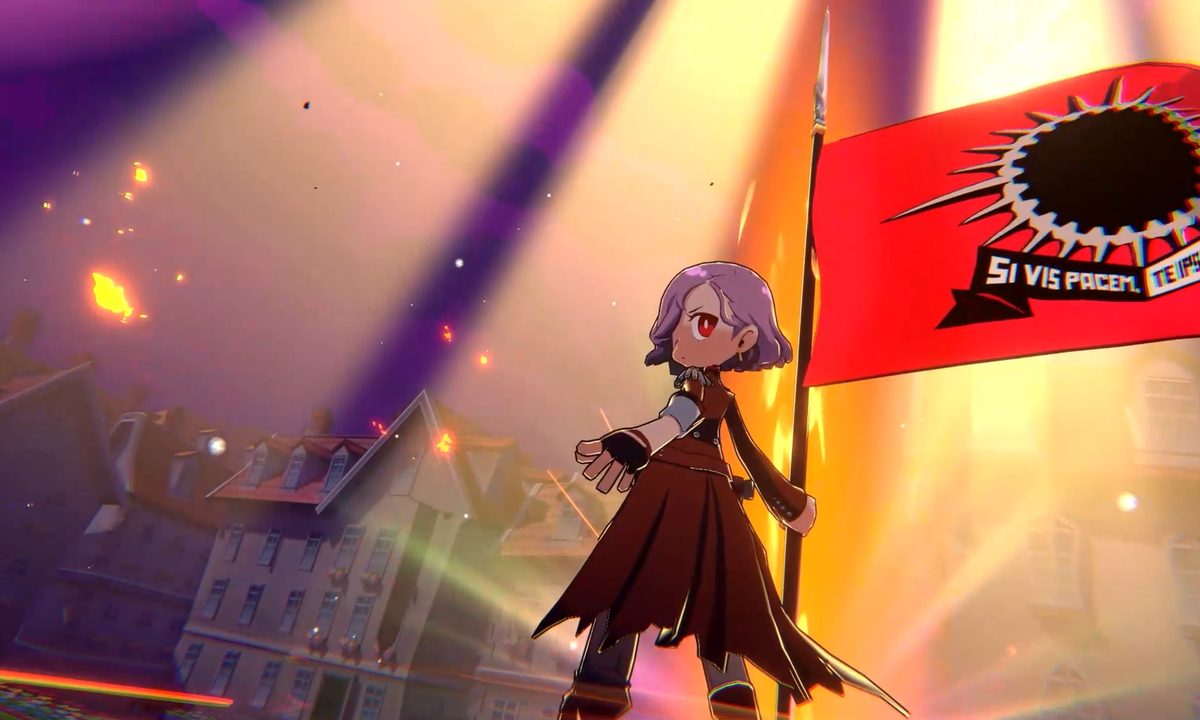 Erina holding flag of freedom in Persona 5 Tactica