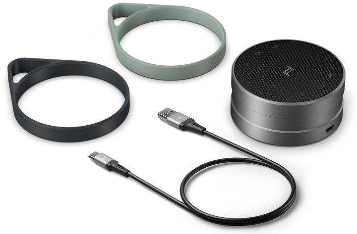 Porsche Design PDS20 Bluetooth speaker with accessories.