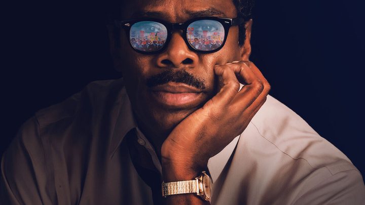 Coleman Domingo as Bayard Rustin resting his head on his hand in a poster for the film Rustin.