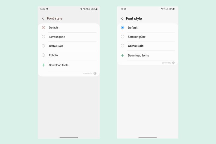 Samsung One UI Sans font in One UI 6 vs One UI 5.