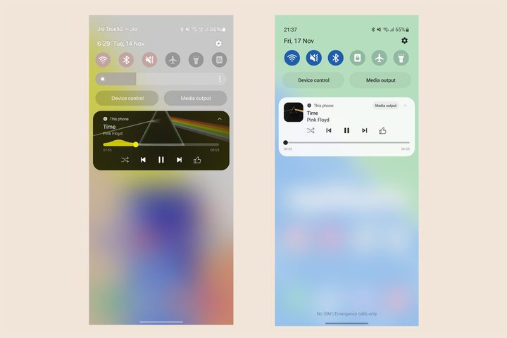 Samsung media player card One UI 6 vs One UI 5.